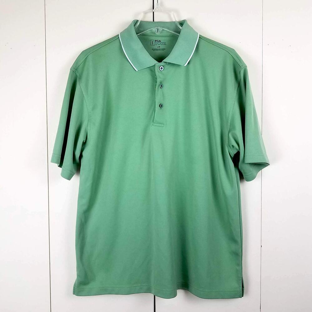 Men's PGA Tour Polo Seafoam Green Shirt, Large